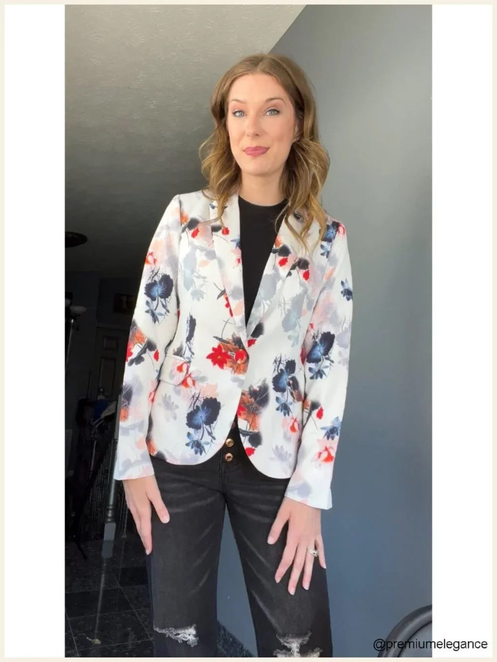 Women's Business Casual Blazer Suit Jacket Long Sleeve Padded Shoulders Notched